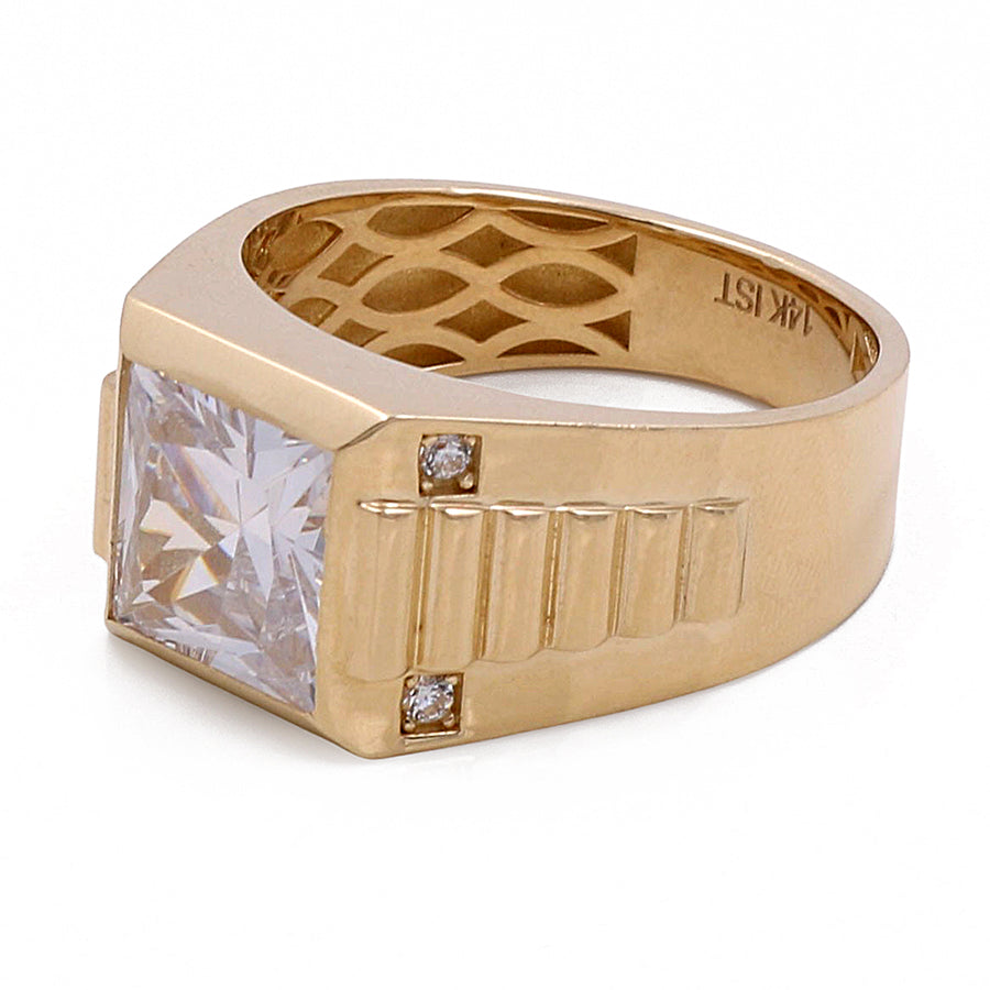 A Miral Jewelry 14K Yellow Gold Men's Fashion Ring with Cubic Zirconias designed for men's fashion.