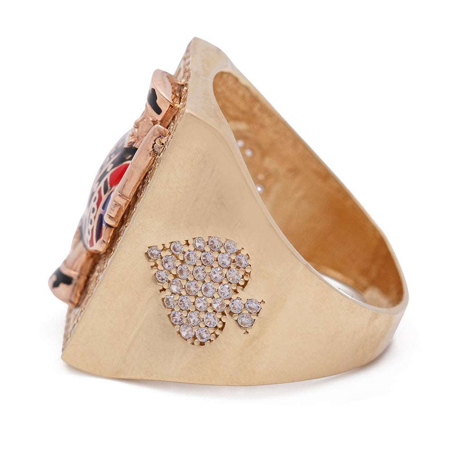A Miral Jewelry 14K Yellow and Rose Gold Men's Playing Cards Ring with Color Stones.