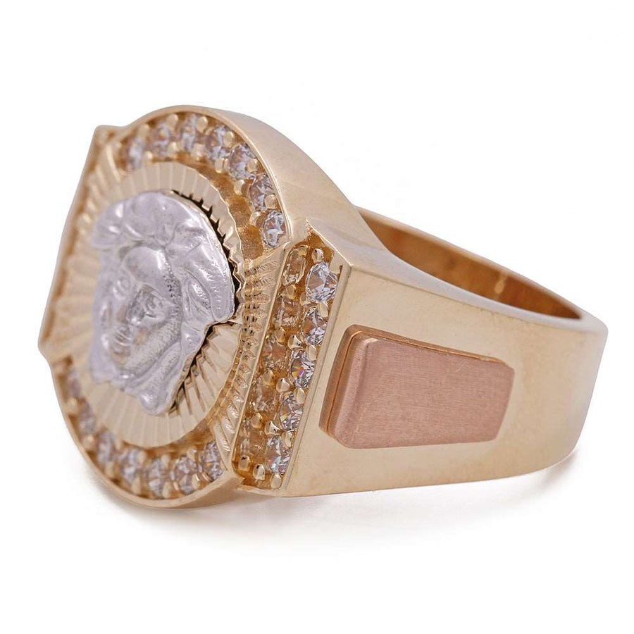 A 14K Yellow and Rose Gold Fashion Men's Ring with Cubic Zirconias by Miral Jewelry.