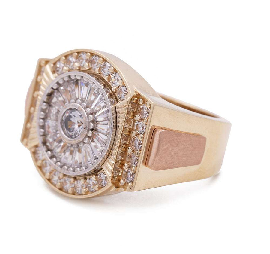 A Miral Jewelry yellow gold ring with diamonds in the center, crafted in 14K Yellow and Rose Gold.