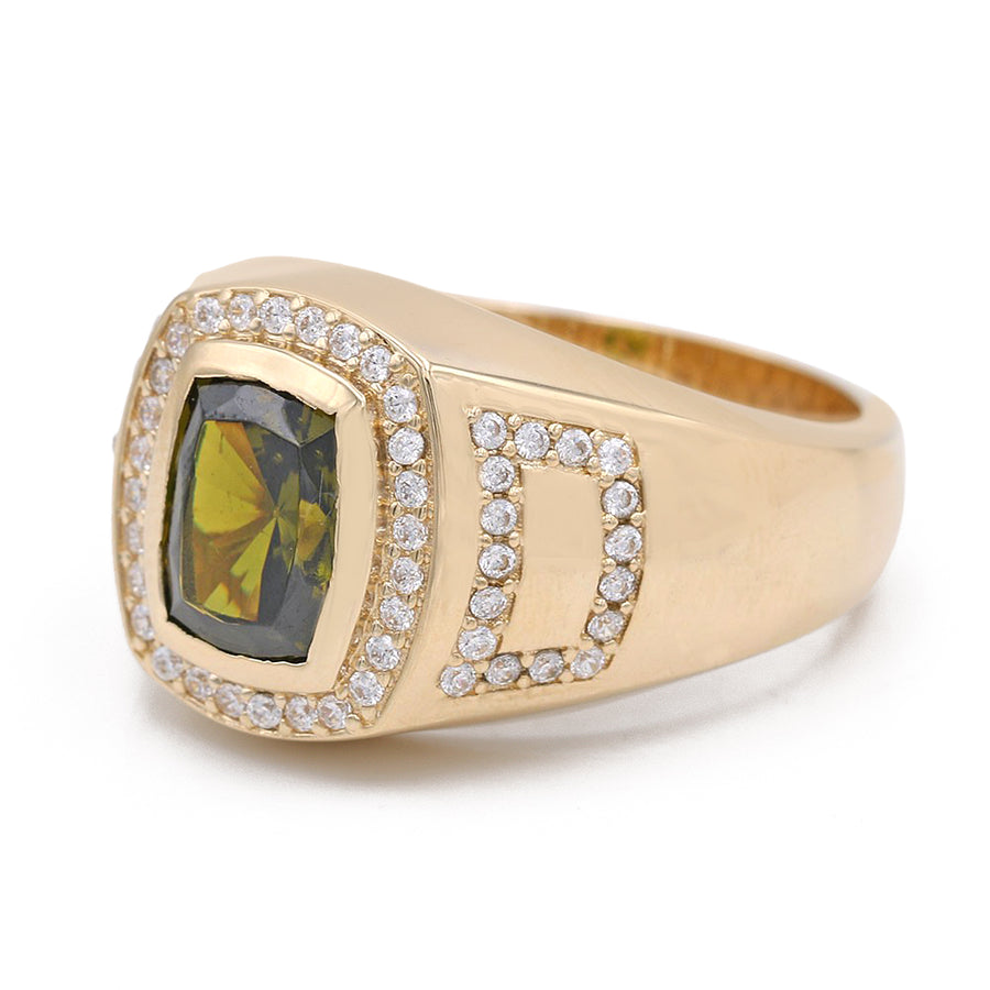A Miral Jewelry yellow gold 14k fashion ring featuring a stunning green Cz and shimmering diamonds.