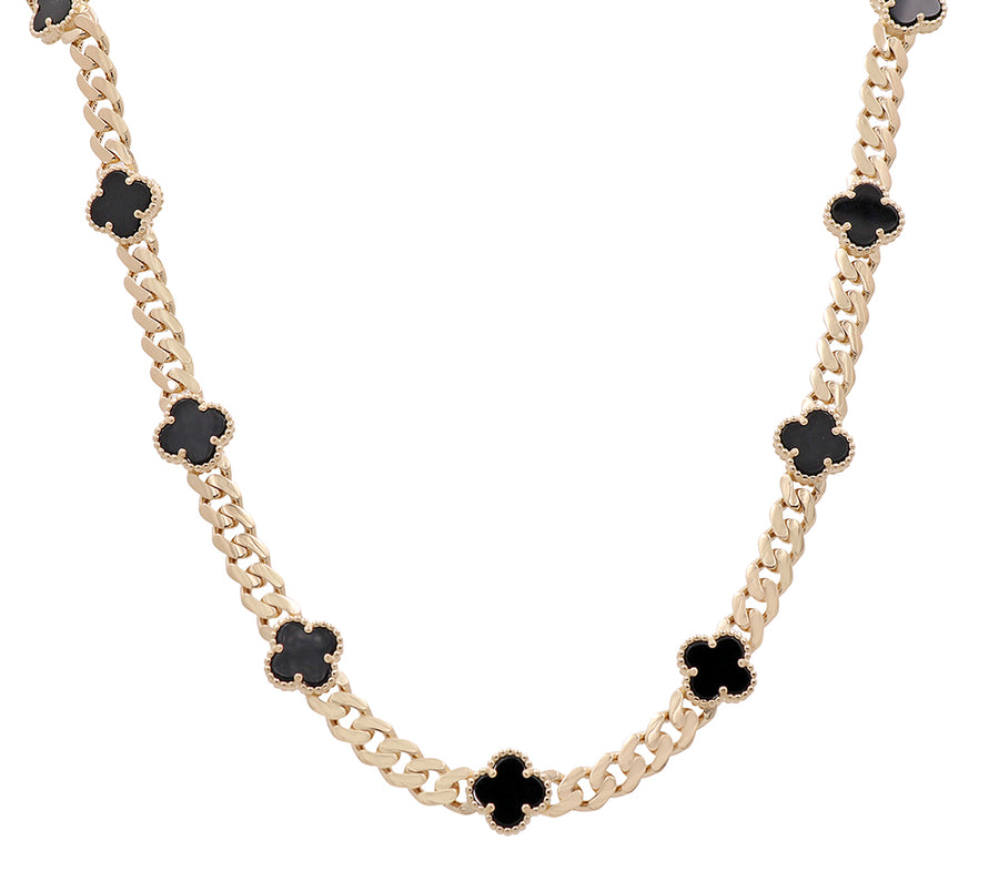 Miral Jewelry's 14K Yellow Gold Women's Fashion Onyx Flowers Necklace