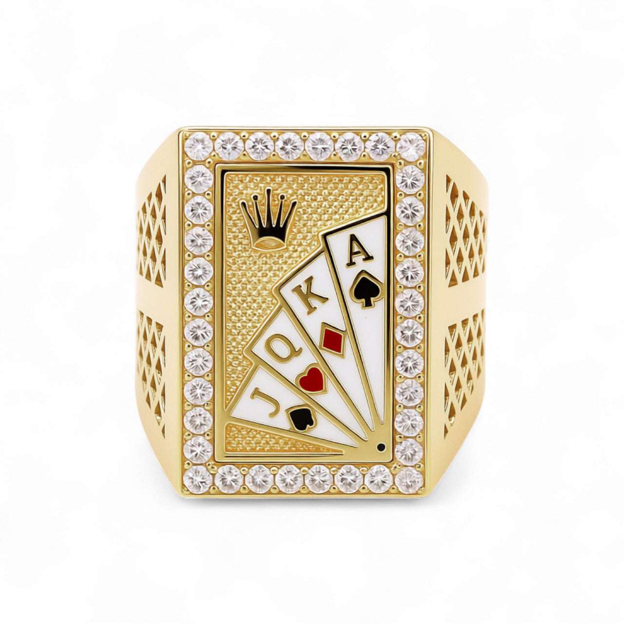 14k Yellow Gold Play Cards Men's Fashion Ring