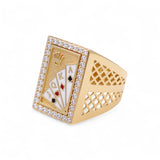 14k Yellow Gold Play Cards Men's Fashion Ring