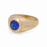 14k Yellow Gold Round Blue Men's Fashion Ring