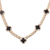 10K Yellow Gold Monaco with Onix Flower Women's Necklace 18"