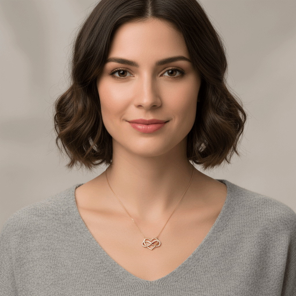 14K Yellow Gold Heart and Infiniti Women's Necklace 18"