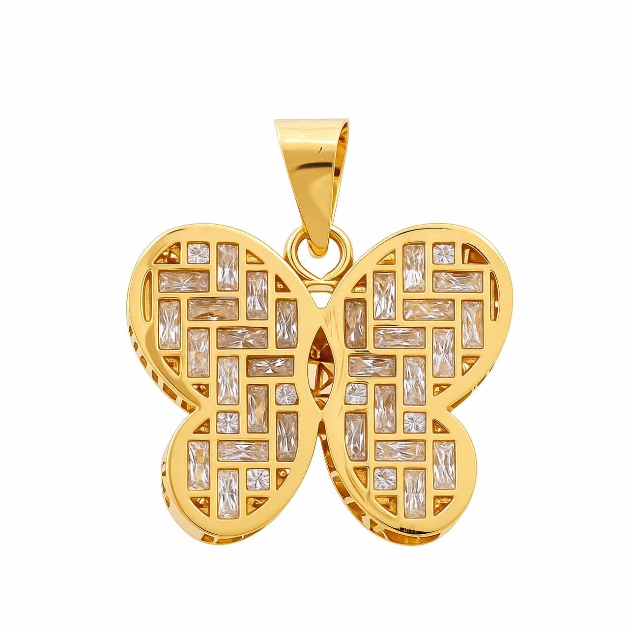 14K Yellow Gold Butterfly with Cz Pendant