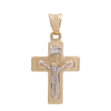 14K Two Tone White/Yellow Gold Crucifix Pendant