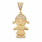 14K Yellow Gold Girl with CZ Women's Pendant