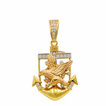 14K Tri Color Anchor with Eagle Men's Pendant