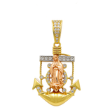 14K Two Tone Rose/Yellow Gold Anchor with Guadalupe Unisex Pendant