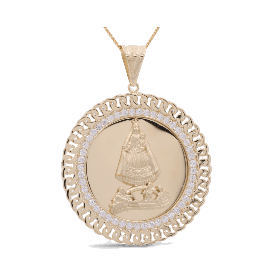 14K Yellow Gold Caridad del Cobre Medal Men's Pendant