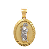 14K Two Tone White/Yellow Diamond Cut San Judas Oval Women's Pendant