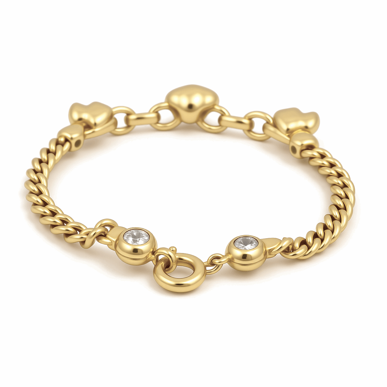 14K Yellow Gold Heart and Butterflies Charm Bracelet