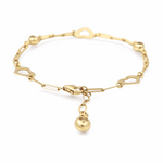 14K Yellow Gold Paper Clip with Hearts Bracelet
