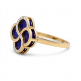 14K Yellow Gold Blue Clover Fashion Women's Ring