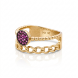 14K Yellow Gold Red Circle Fashion Women's Ring