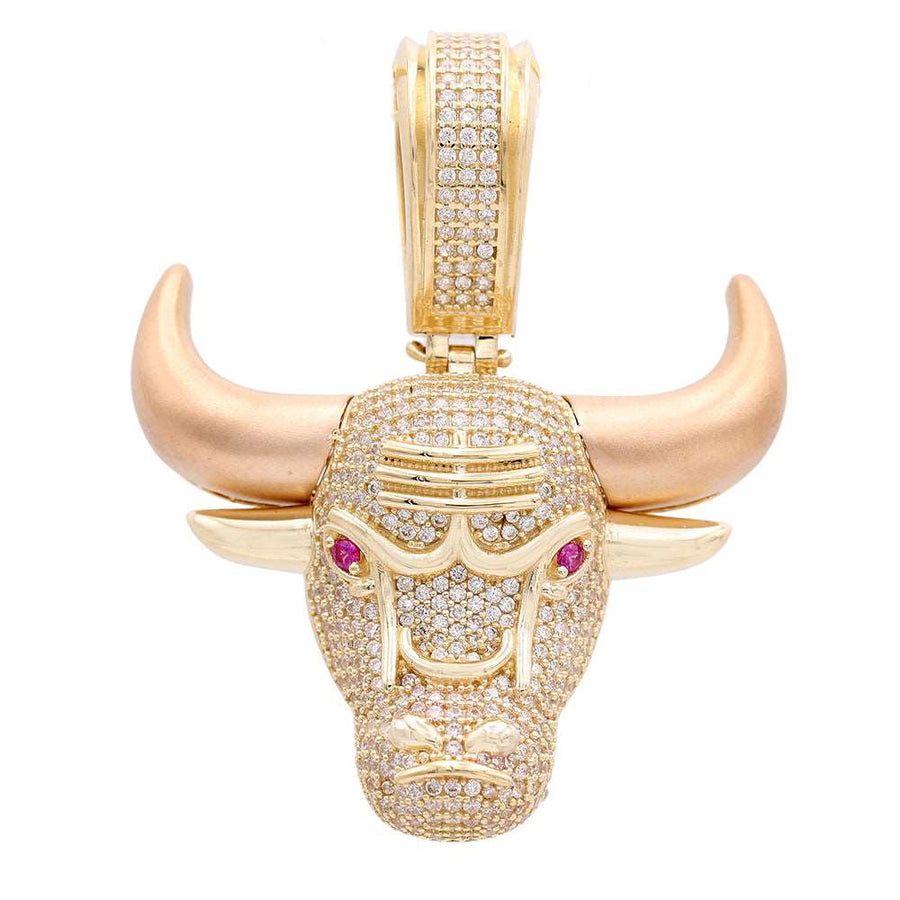 Two Tone Yellow Gold and Rose Gold Bull Pendant With Cz