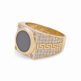 14k Yellow Gold Round Onix with Cz Fashion Ring