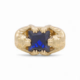 14k Yellow Gold Blue Square Atone with 2 Tigers Fashion  Ring