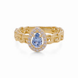 14K Yellow Gold Pear Light Blue Fashion Women's Ring