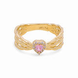 14K Yellow Gold  Pink Heart Fashion Women's Ring
