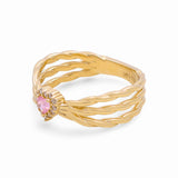 14K Yellow Gold  Pink Heart Fashion Women's Ring