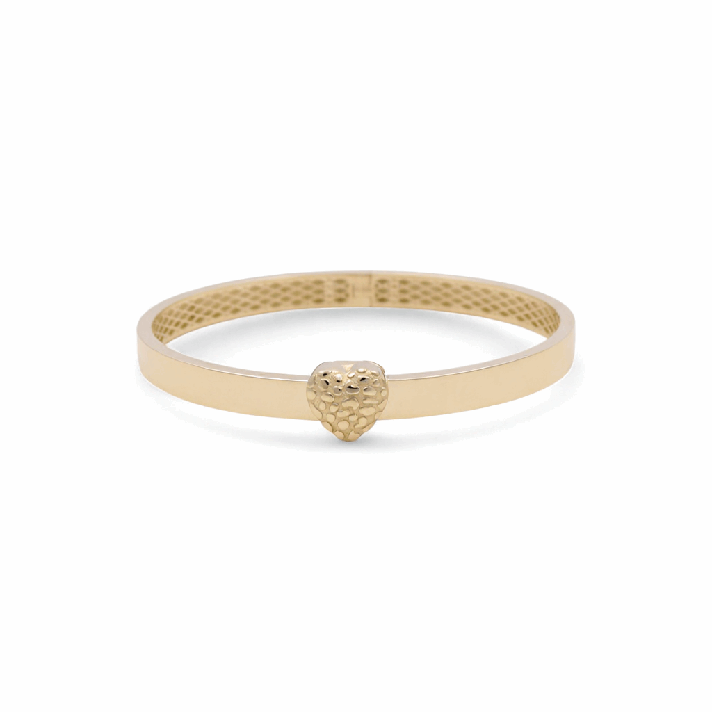 10K Yellow Gold Bangle Semisolid  with Heart  Bracelet