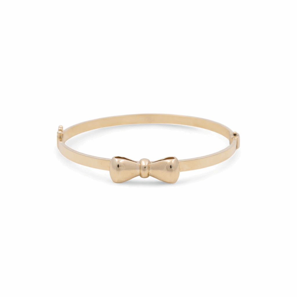 10K Yellow Gold Bangle Semisolid  with Ribbon Bracelet