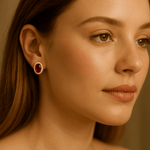 10K Yellow Gold Oval Red Earrings