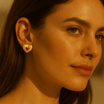 10K Yellow Gold Heart with Red Stone Earrings