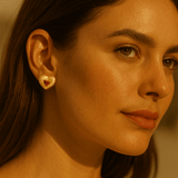 10K Yellow Gold Heart with Red Stone Earrings