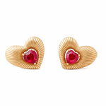 10K Yellow Gold Heart with Red Stone Earrings