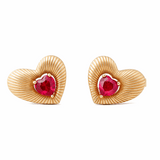 10K Yellow Gold Heart with Red Stone Earrings