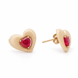 10K Yellow Gold Heart with Red Stone Earrings
