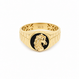 10k Yellow Gold Horse Onyx Fashion Ring Men's