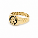 10k Yellow Gold Horse Onyx Fashion Ring Men's