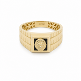 10k Yellow Gold Lion Onyx Fashion Ring Men's