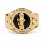 10k Yellow Gold San Judas with Onix Men's Fashion Ring