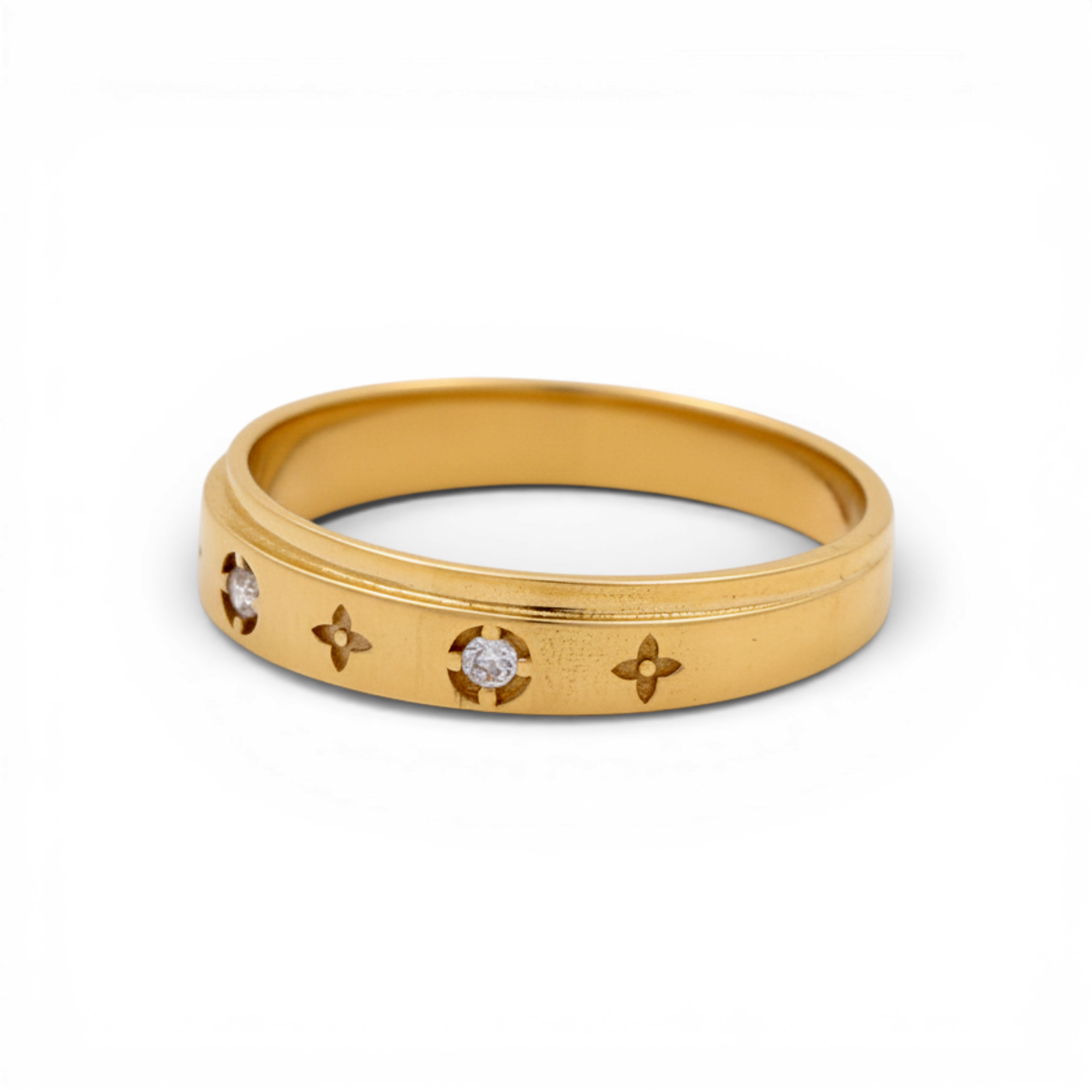 10K Yellow Gold Star & Flower Engraved Band with CZ 1.7 g – view 2
