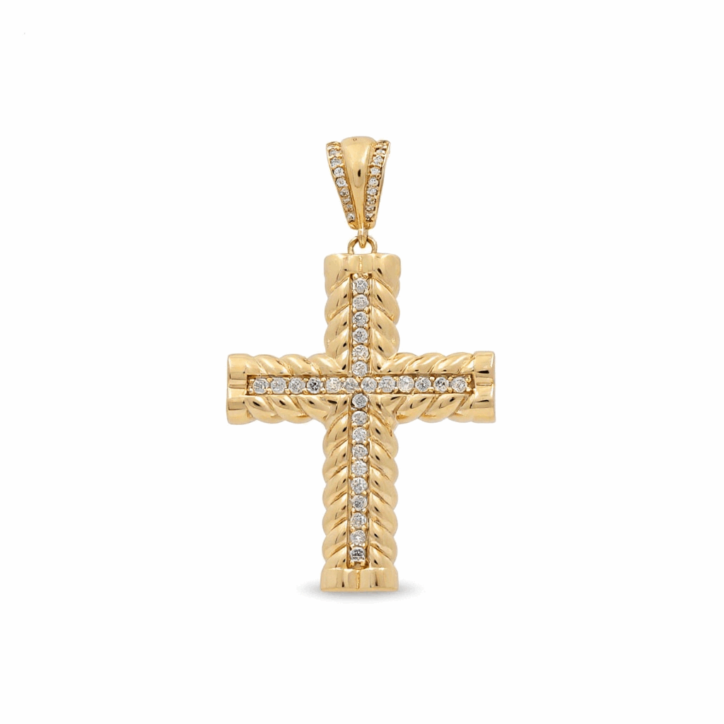 10K Yellow Gold Cross with CZ Unisex Pendant