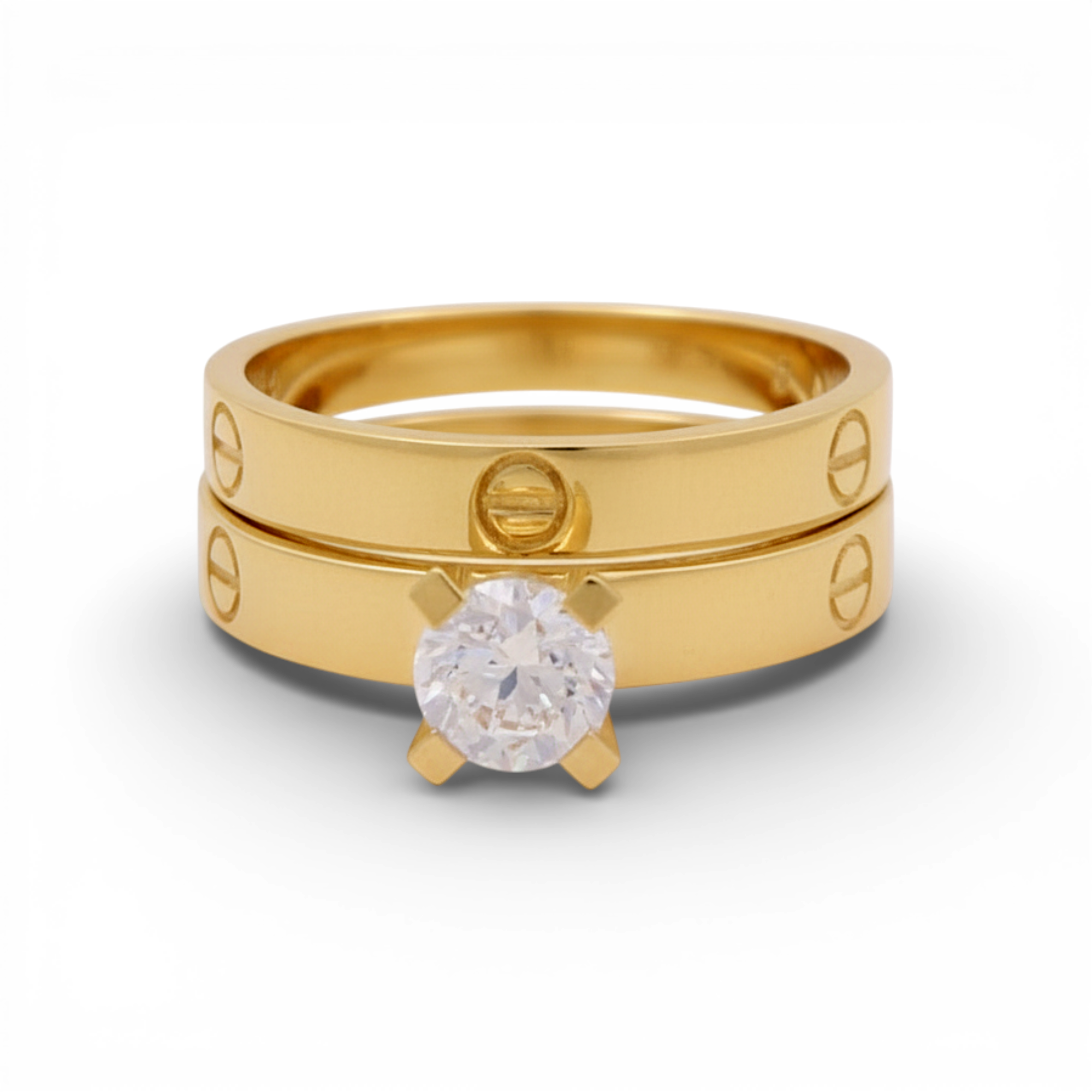 10K Yellow Gold Round CZ Solitaire Bridal Set Screw Motif