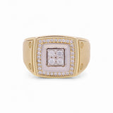 10k Two Tone White/Yellow Gold  Square with Cz Fashion Ring