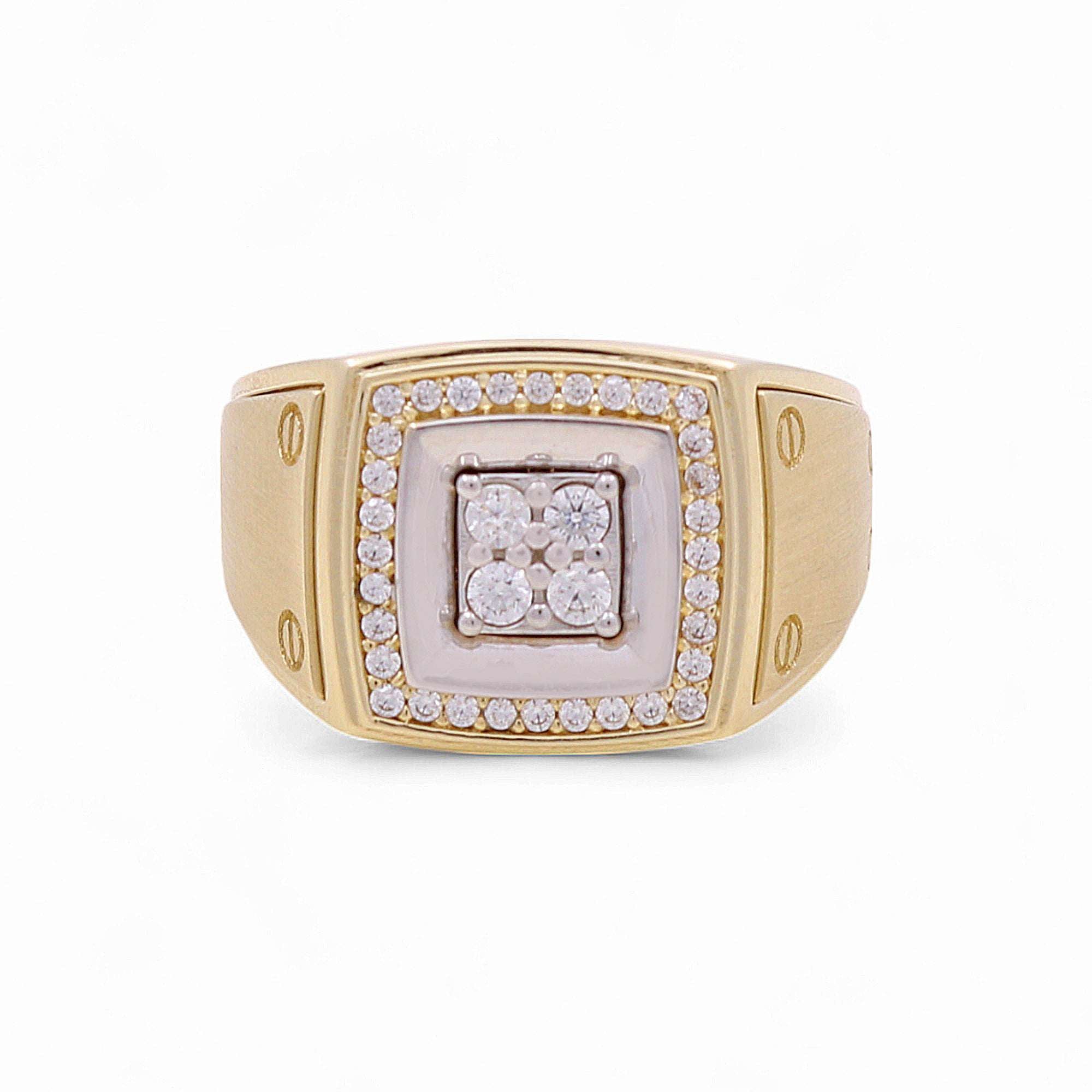 10k Two Tone White/Yellow Gold  Square with Cz Fashion Ring