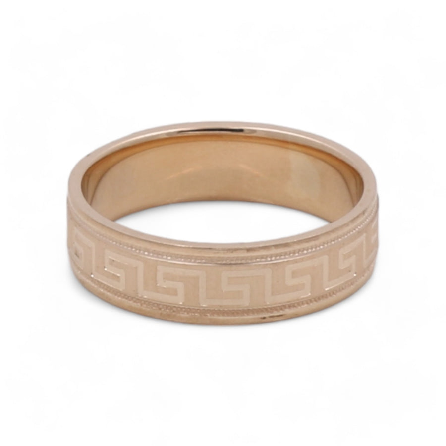 14K Yellow Gold Men's Wedding Band with Greek key pattern by Miral Jewelry.