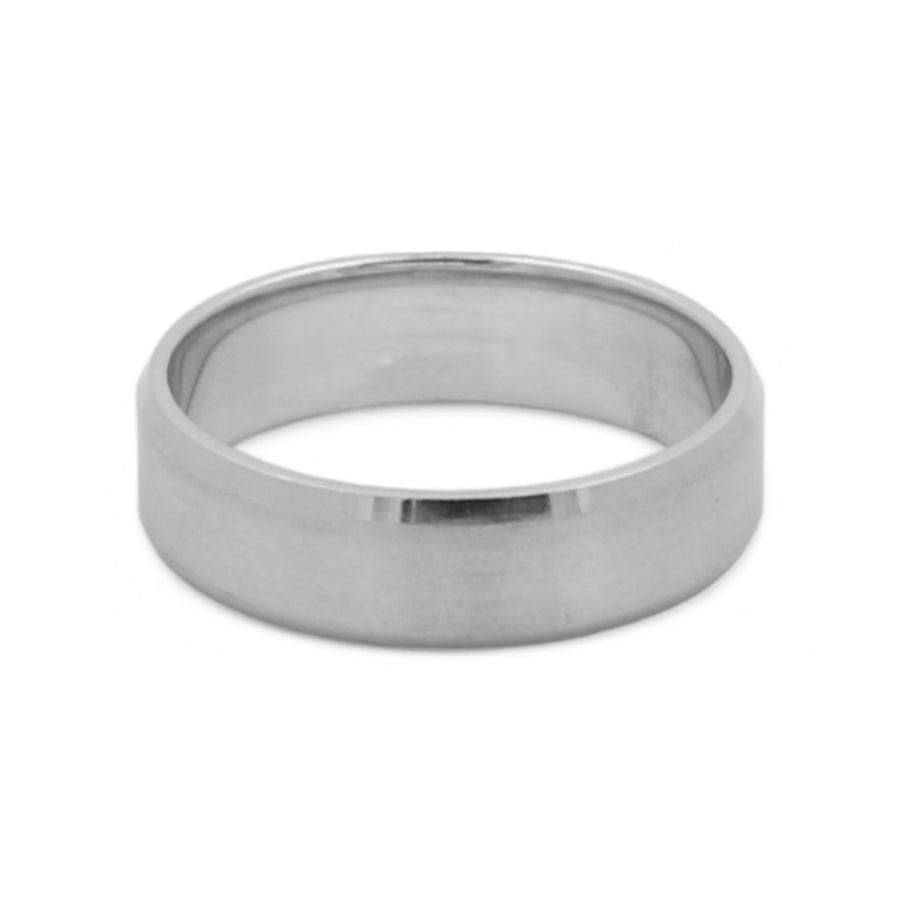 Miral Jewelry's 14K White Gold Men's Wedding Band on a white background.