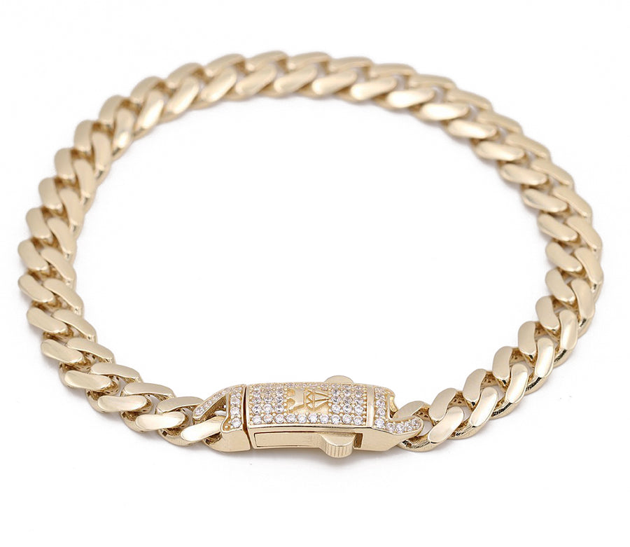 The Miral Jewelry Yellow Gold 14k Monaco Bracelet 8" Cz, a stunning addition to any jewelry collection, features a luxurious yellow gold design with a sparkling diamond clasp.