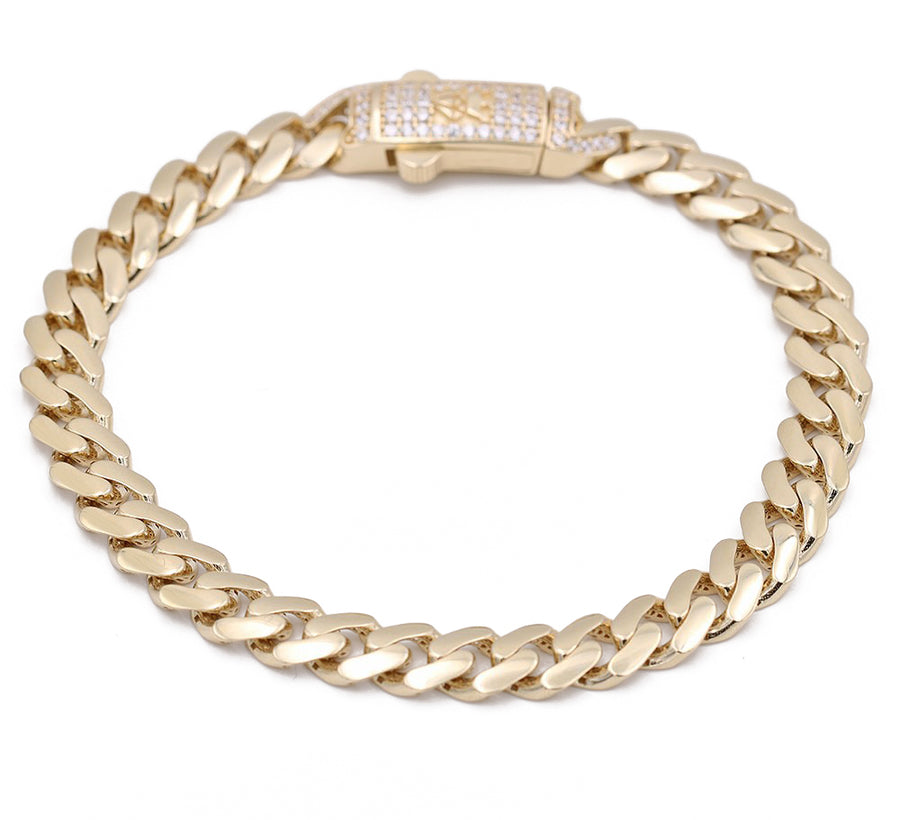 A Yellow Gold 10k Monaco Bracelet 8" Cz adorned with glistening diamonds made by Miral Jewelry.
