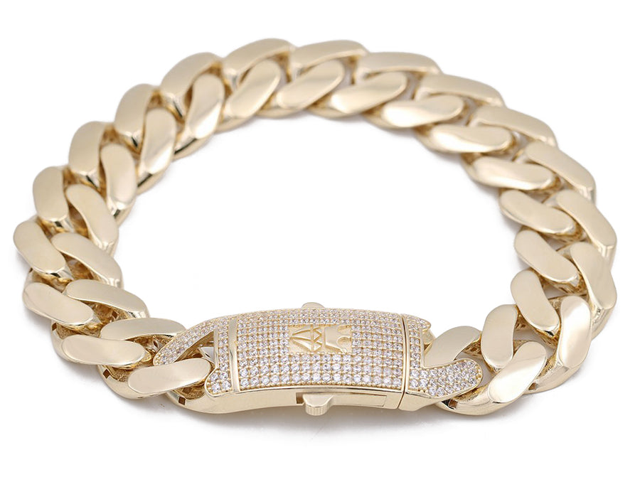 The Miral Jewelry Yellow Gold 14k Monaco Bracelet 8.5" Cz is a stunning statement piece, crafted with 14k yellow gold. It features a luxurious gold plating and a meticulously crafted diamond clasp.